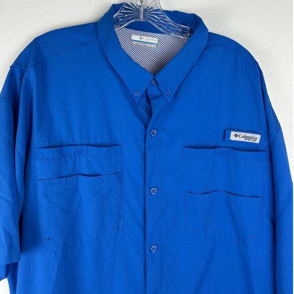 Columbia PFG Button Front Shirt Size XXL Blue Omni-Shad Outdoor Hiking Fishing - Picture 3 of 8
